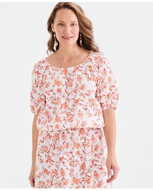 Style & Co. Printed Gauze Bubble Top - Red