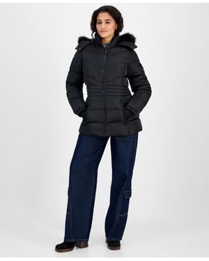 Steve Madden Hooded Zip-front Puffer Coat - Blue