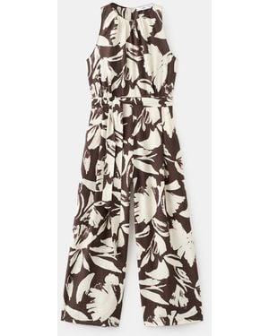 Mango Printed Cropped Belt Jumpsuit - White