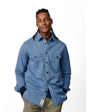aubi Cole Long Sleeve Twill Overshirt - Blue