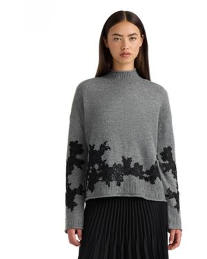 Macy's Nvlt Mock Neck Applique Sweater - Gray