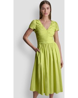 green emerald velvet dress DKNY Women's V-Neck Ruffle Sleeve Dress,Apple Green,4 at Amazon Women's  Clothing store