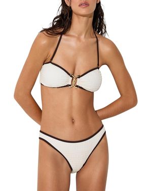Reiss Johannah Tipped Shirred Bikini Bottoms - Natural
