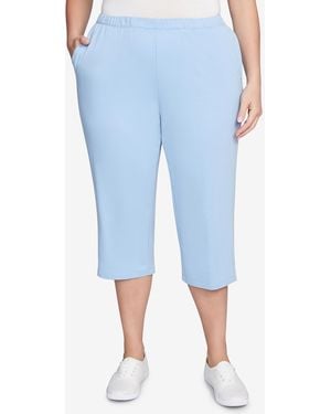 Ruby Rd. Plus Size Elastic Waist Pull-on French Terry Capri Pants - Blue