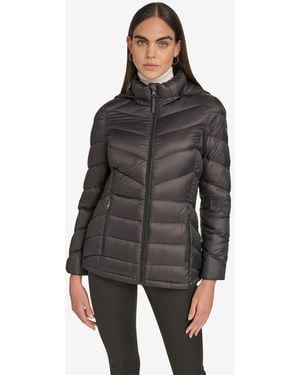 Calvin Klein Short Faux Fur Collar Puffer Jacket - Gray