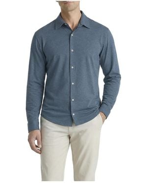 Level 7 Office-leisure Collection Melange Seamless Long Sleeve Shirt - Blue