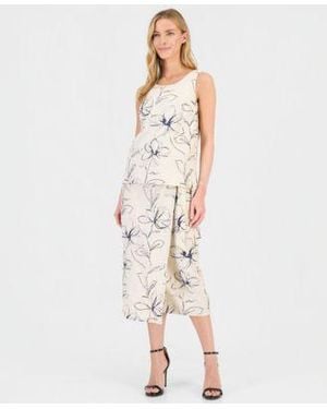 Anne Klein Embroidered Sleeveless Top Embroidered Faux Wrap Midi Skirt - Natural