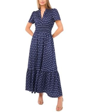 Cece V-neck Short Sleeve Maxi Dress - Blue
