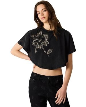 Steve Madden Callum Floral Graphic Crewneck Knit Top - Black