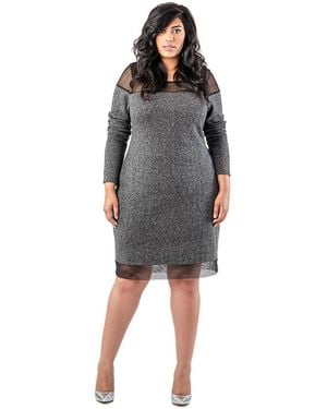 Poetic Justice Plus Size French Terry Mesh Long Sleeve Dress - Gray