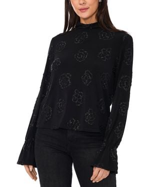 1.STATE Beaded Draped Mock Neck Blouse - Black