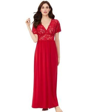 Amoureuse Plus Size Long Lace Top Stretch Knit Gown - Red