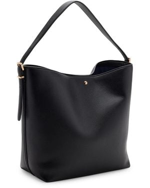 Mango Buckle Faux Leather Adjustable Bucket Bag - Black