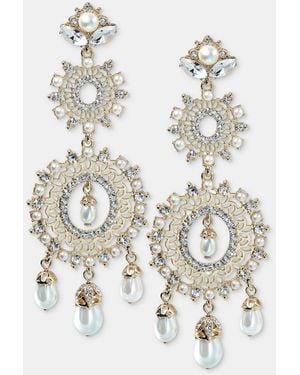 Marchesa Crystal & Imitation Pearl Chandelier Earrings - White