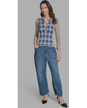 BCBGMAXAZRIA Long Sleeve Argyle Sweater - Blue