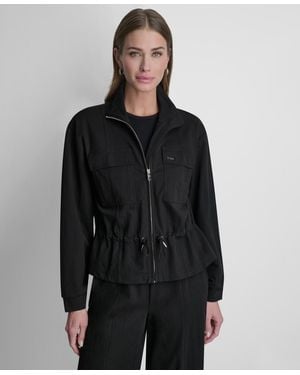 DKNY Arid Pique Technical Zipper Front Jacket - Black