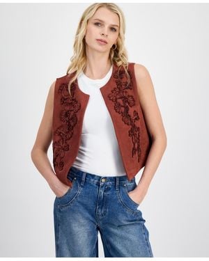 And Now This Faux-suede Open-front Vest - Blue