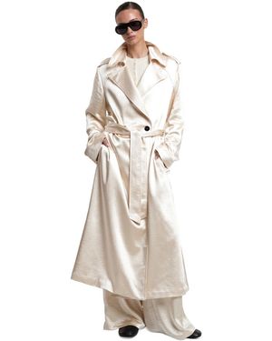 4th & Reckless Shelby Double-breasted Satin Long Trench Coat - White