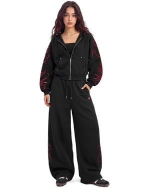 AELFRIC EDEN Boxy Script Embroidery Hoodie And Pants - Black