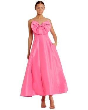 Mac Duggal Strapless Bow Tea Length Dress - Pink