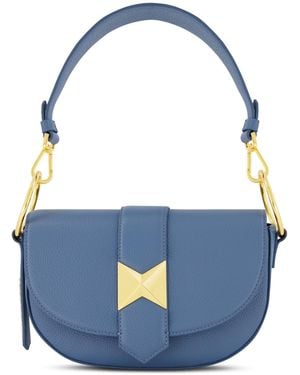 Mac Duggal Gold Plated Hardware Grain Leather Saddle Bag - Blue