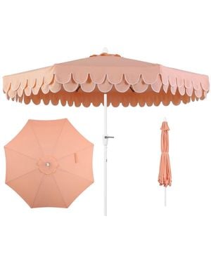 JONATHAN Y Tracy 9 Ft. Classic Midcentury Scalloped Fringe Market Patio Umbrella - Pink