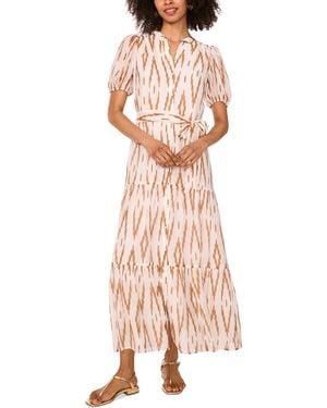 Vince Camuto Printed Split-neck Button Maxi Dress - Pink