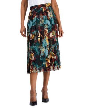 Kasper Floral Print Pleated Pull On Skirt - Black