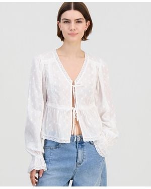 And Now This Cotton Lace-trim Tie-front Top - White