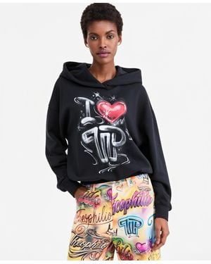 Theophilio X Macy's | Oversized Graffiti Screen-print Pullover Hoodie Sweatshirt - Black