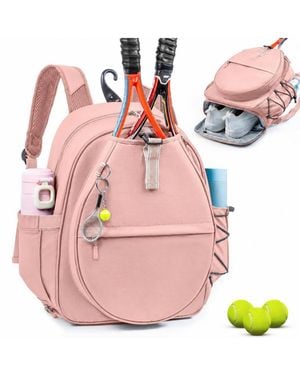 Peneyon Tennis Racket Bag Convertible Backpack Water Resistant Sports Gear Bag - Pink