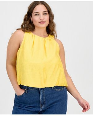 On 34th Trendy Plus Solid Bubble-hem Round-neck Tank - Yellow