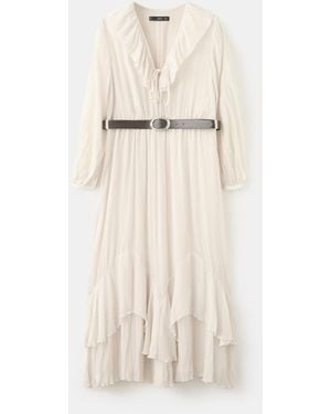 Mango Long Ruffled Dress - Natural