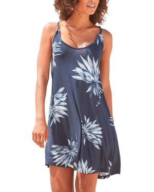Lascana Beaded Strap Print Dress - Blue