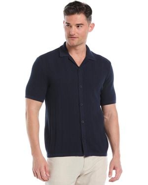 Cubavera Short Sleeve Camp Collar Sweater Button-front Shirt - Blue
