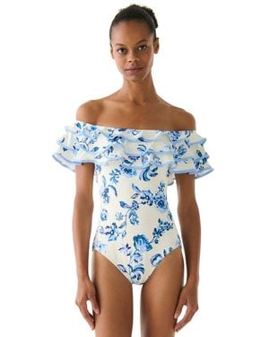 Kate Spade Ruffle Printed One-piece Swimsuit - Blue