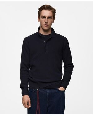 Mango Slim-fit Rib-knit Polo Sweater - Blue