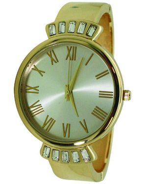Olivia Pratt Elegant Emerald Rhinestone Solid Metal Bangle Watch - Green