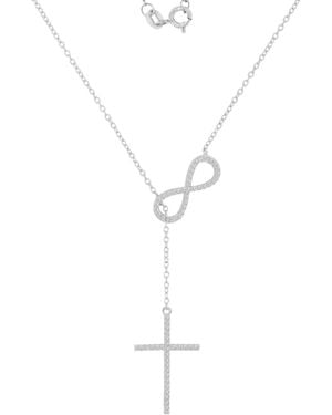 Macy's Cubic Zirconia Infiniti And Cross Dangling Necklace - White