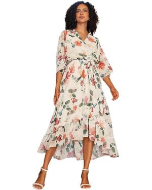 Yumi' Floral Dip Hem Kimono Wrap Dress - White