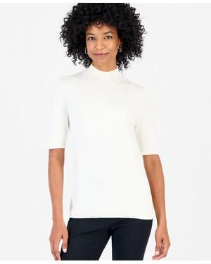 Macy's Petite Mock-neck Short-sleeve Sweater - White
