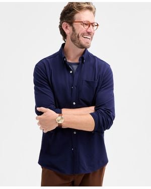 Club Room Knit Button-up Long-sleeve Shirt - Blue