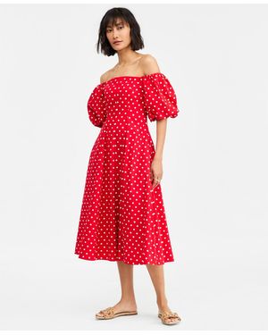 On 34th Off-the-shoulder Puff-sleeve Midi Dress - Red