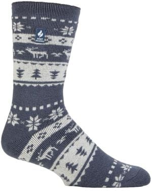 Heat Holders Lite Jasper Holiday Outdoor Fair Isle Crew Sock - Blue