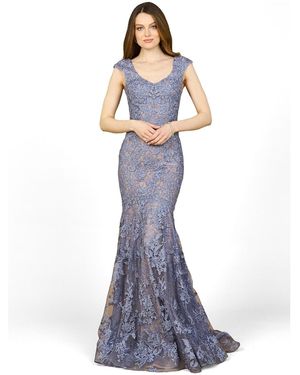 Lara Sleeveless Mermaid Lace Embroidered Gown - Blue