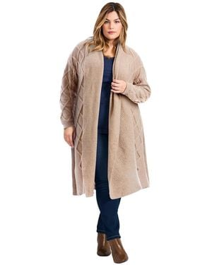 Avenue Plus Size Paris Longline Cable Cardi - White