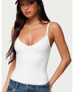 Edikted Teaghan V Neck Fitted Bodysuit - White