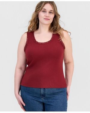 And Now This Plus Sleeveless Lace-trim Tank Top - Red