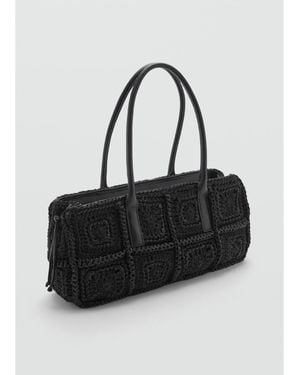 Mango Crochet Shoulder Bag - Black