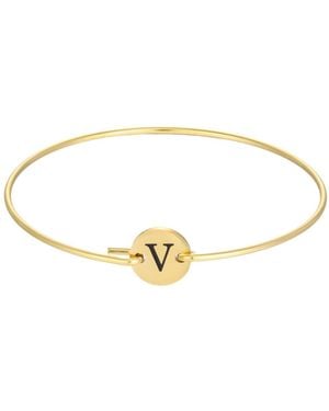 Adornia Tarnish Resistant Gold Engraved Initial Disc Cuff Bracelet - Metallic
